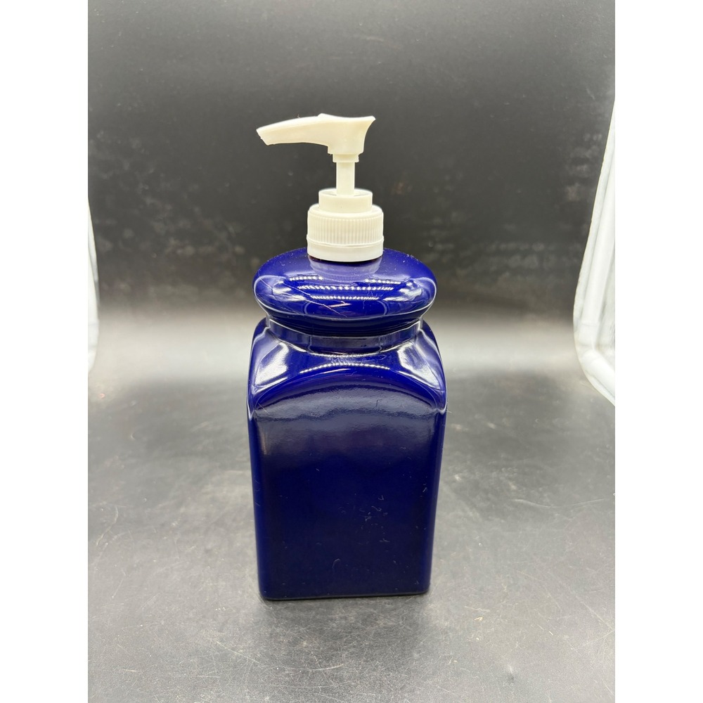 Cobalt Blue Ceramic Soap Dispenser Square Glossy Navy Lotion Pump Stoneware